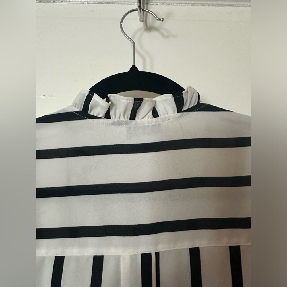 Express Slim Striped Button Down Ruffle Collar - image 8